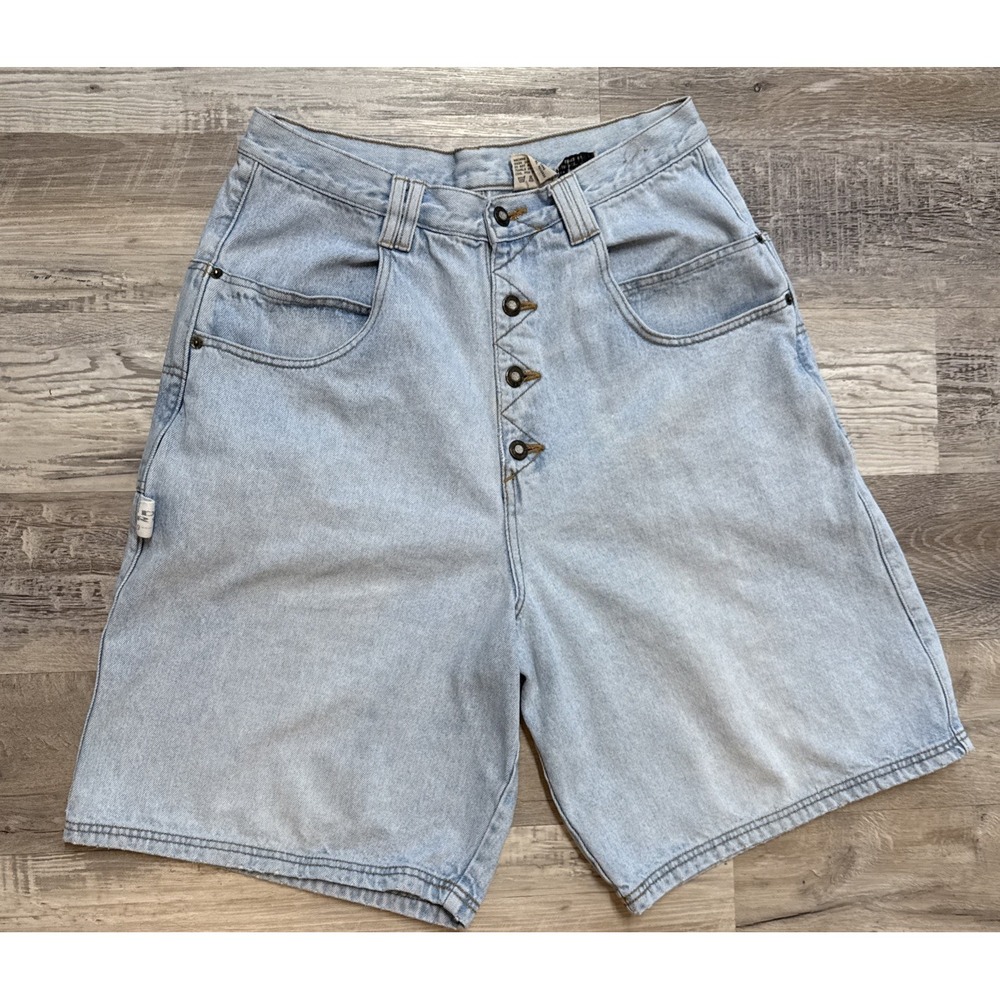 VTG Wide Leg Baggy Shorts Blue Skater Button Fly Denim Y2K Code Zero‎ Sz 31